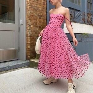 Pink Heart-Print Tulle Midi Dress BESTY JOHNSON